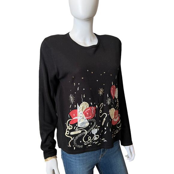 Vintage y2k New Years Eve Party 2000 Embroidered Sweater, M - Picture 2 of 8